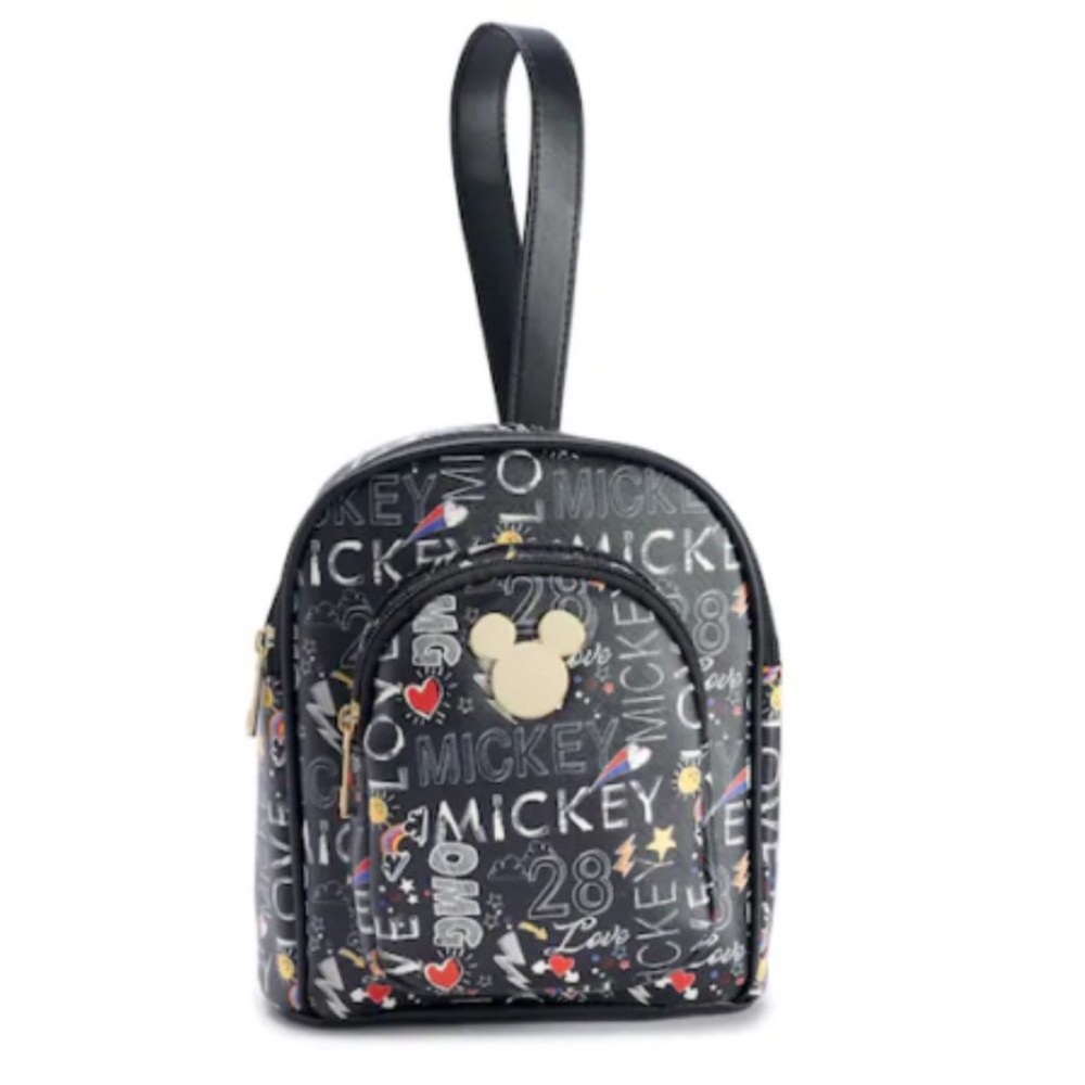 Disney Mickey Mouse Love Faux Leather Black Mini Backpack Wristlet